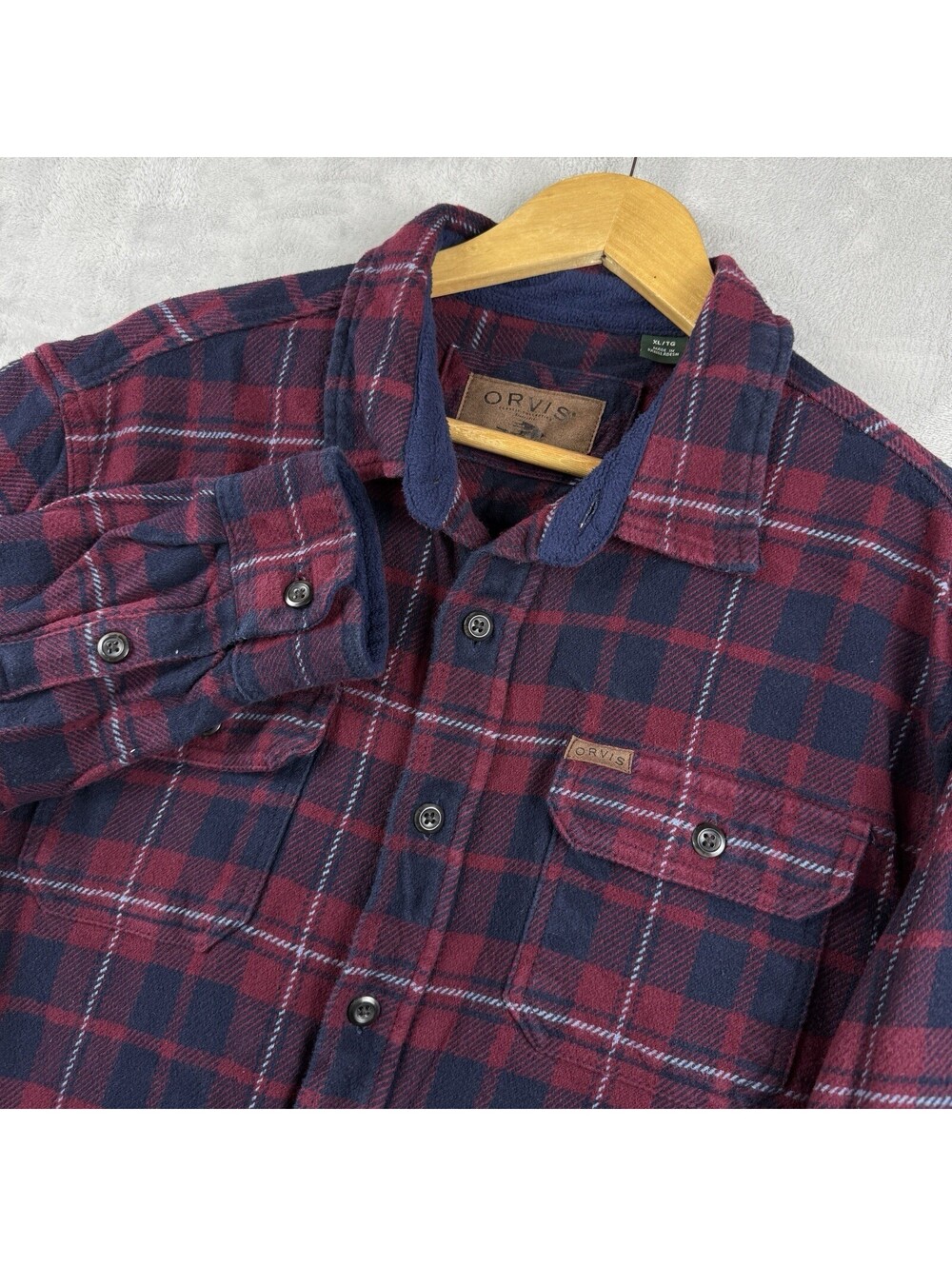 Orvis Red Navy Plaid Fleece Lined Flannel Shirt Jacket Outdoor Shacket Men’s XL